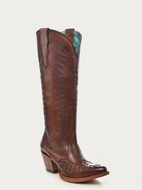 Corral Women's 15" Embroidered J Toe Boot in Cognac