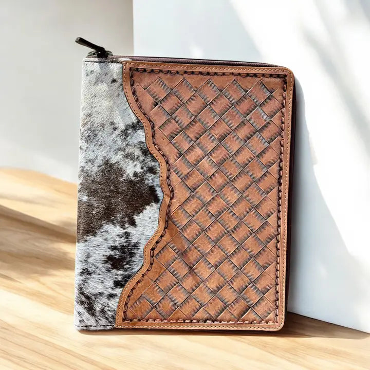 Tooled Leather Cowhide Portfolio in Brown