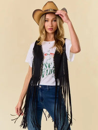 Women's Studded Long Fringe Faux Suede Vest (Available in Two Colors)