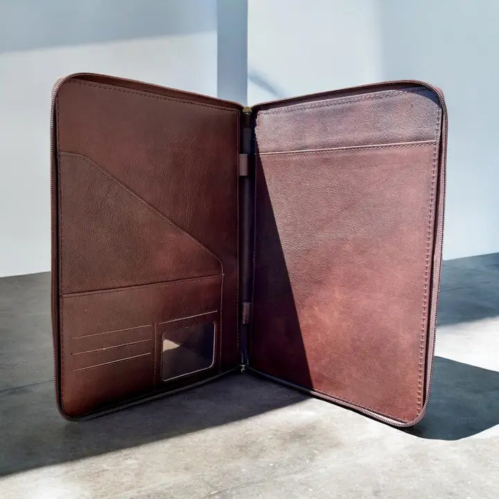 Tooled Leather Cowhide Portfolio in Brown