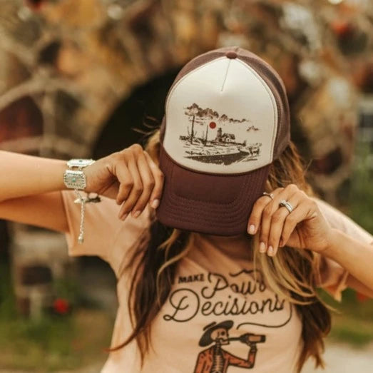 Women's Homestead Horizon Foam Trucker Cap in Brown & Cream