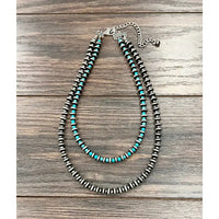22" Two Strand Turquoise Rondelle Navajo Inspired Bead Necklace