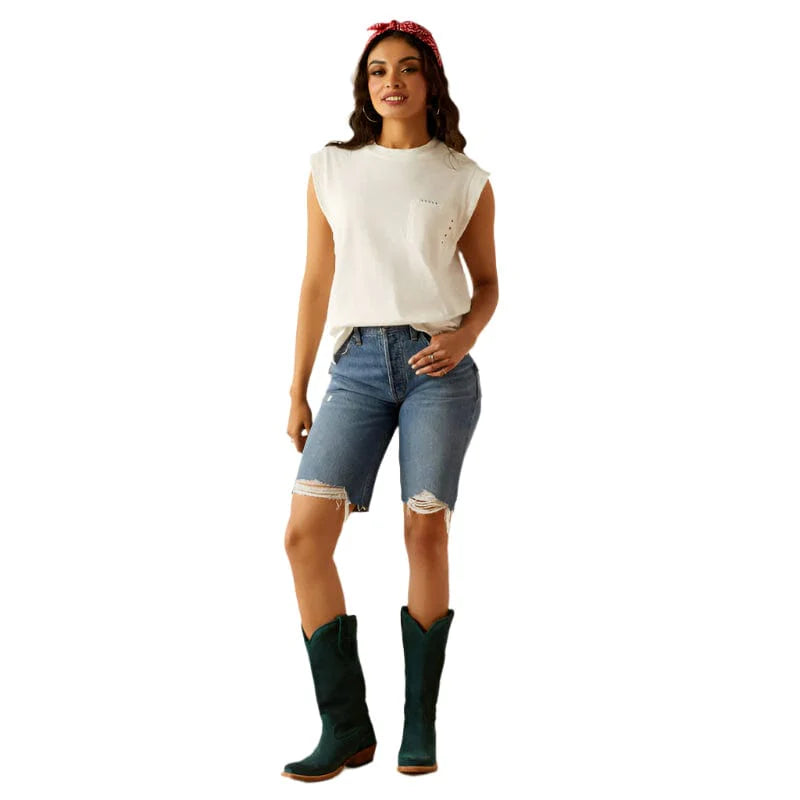 Ariat Women's Repaired Solid Sleeveless Pocket T-Shirt in Cloud Dancer