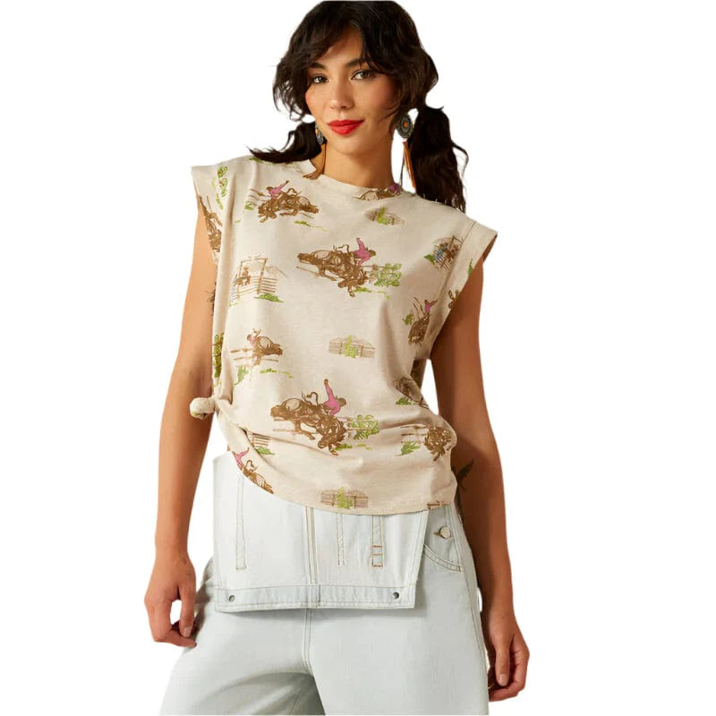 Ariat Women's Britney Sleeveless T-Shirt in Beige Round Up
