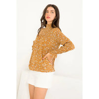 Women's L/S Smocked Floral Print Blouse in Mustard