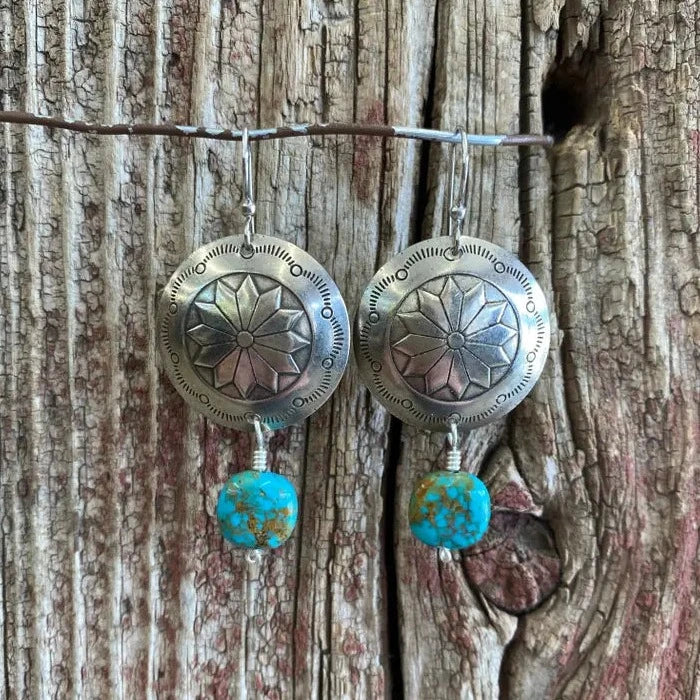 J Forks Large Concho & Turquoise Drop Earrings