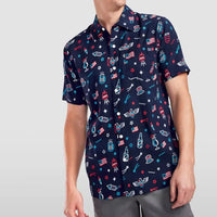 Men's S/S Lights and Liberty Button Down Hawaiian Shirt in Navy