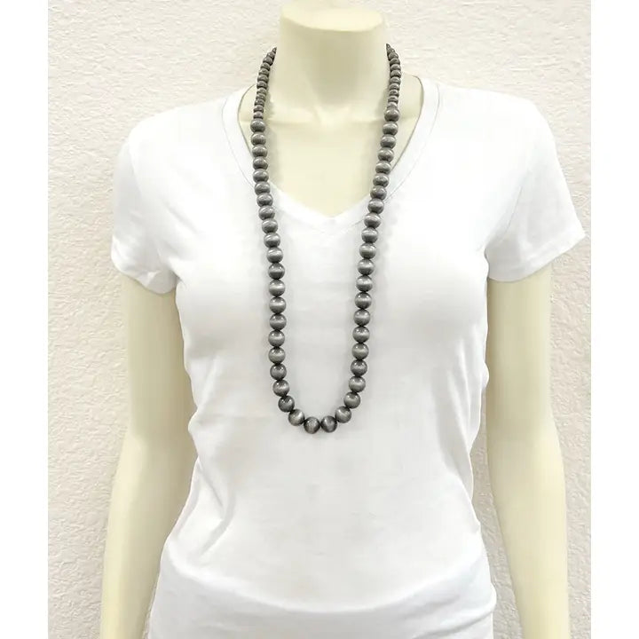 34" Large Silver Navajo Inspired Bead Necklace