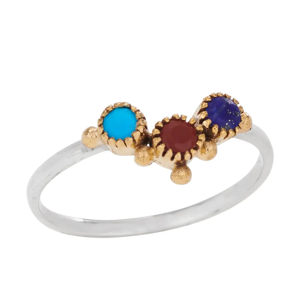 Sterling Silver Turquoise, Ruby, and Lapis Ring