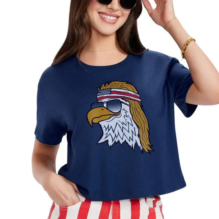 Women's Epic Eagle Cropped Top in Navy (Available in Plus Size)