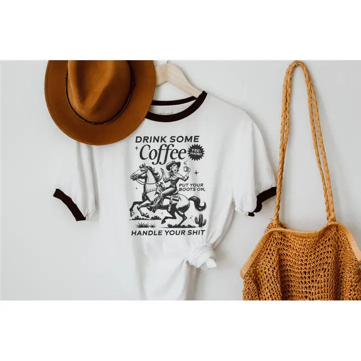 Women's Handle Your Sh*t Ringer Graphic Tee in White