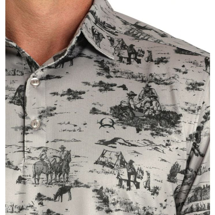Cinch Men's S/S Arenaflex Western Print Polo in Grey