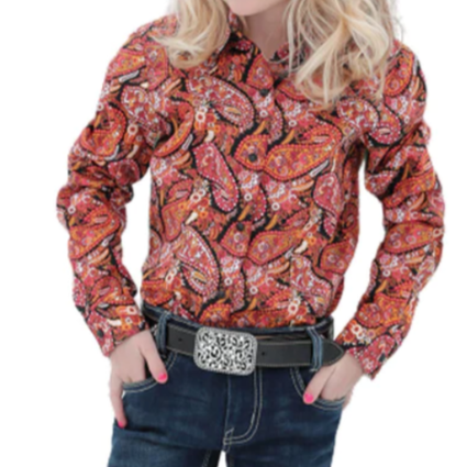 Cruel Girl's Paisley Long Sleeve Western Snap Shirt in Black