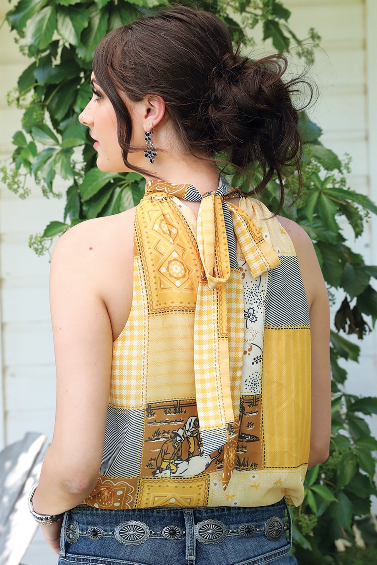 Cruel Women's Quilt Print Halter Blouse in Yellow