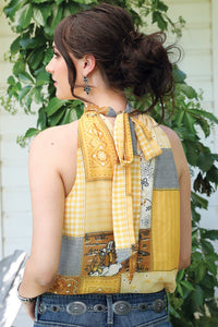 Cruel Women's Quilt Print Halter Blouse in Yellow