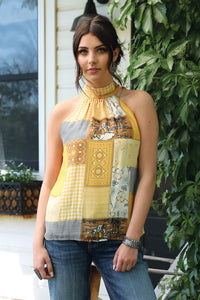 Cruel Women's Quilt Print Halter Blouse in Yellow