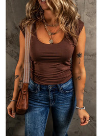 Women's Solid U Neck Slim Fit Tank Top in Coffee