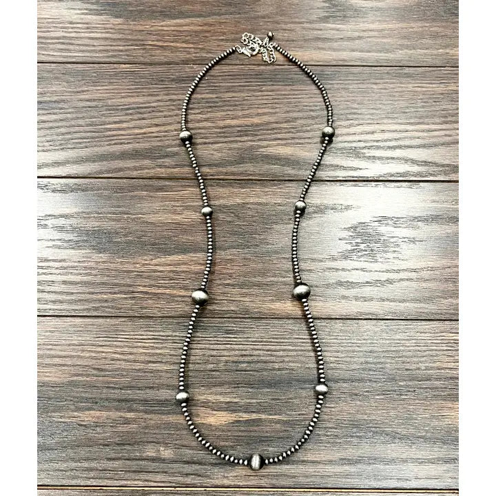 34" Handmade Silver Navajo Inspired Bead Necklace