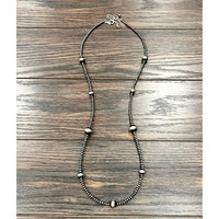 34" Handmade Silver Navajo Inspired Bead Necklace