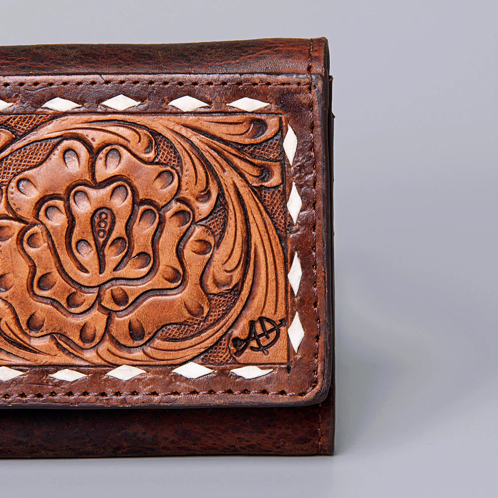 American Darling Leather Buckstitched Floral Tooled Snap Organizer