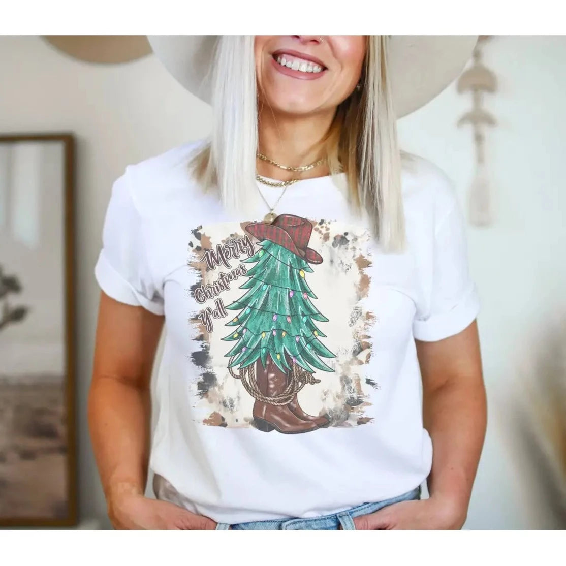Women's Cowboy Christmas Tree Graphic Tee