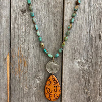 J Forks Kingman Turquoise & Leather Letter Branded Teardrop Necklace