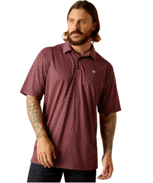 Ariat Men's All Over Floral Diamond Polo in Dark Redwood