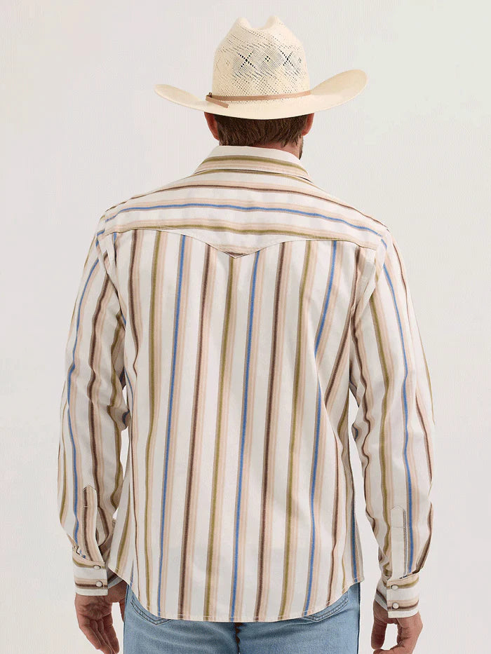 Wrangler Retro Men's L/S Premium Stripe Western Snap Shirt in Natural (Available in Tall Sizes)