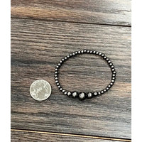 Polished Silver Cluster Navajo Inspired Pearl Stretch Bracelet