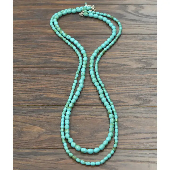 50" 2-Strand Oval Bead Turquoise Necklace