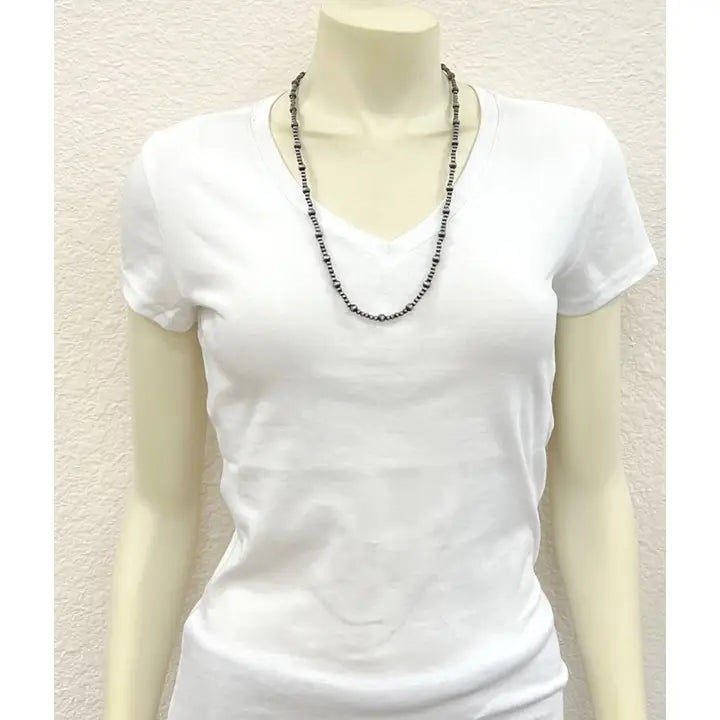 26" Silver Navajo Inspired Bead Necklace