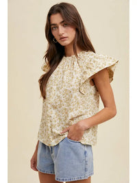 Women's Floral Ruffle Sleeve Blouse in Dijon Natural