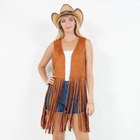 Women's Studded Long Fringe Faux Suede Vest (Available in Two Colors)