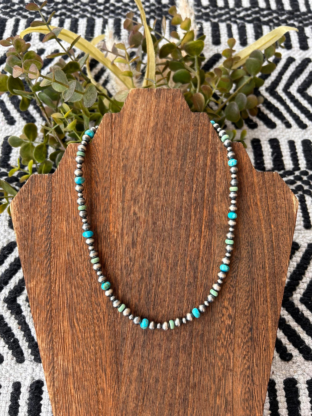 Thunder & Stone Genuine Silver Navajo Pearl with Blue & Green Turquoise Western Necklace