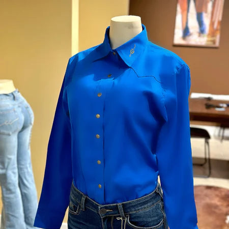 CC Western Women's Signature L/S Solid Western Snap Shirt in Royal Blue X-Large