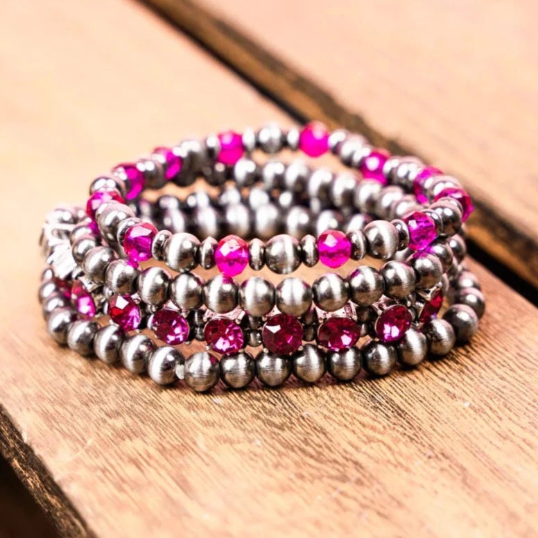 Western Bolton Bay Silver Tone Layered Stretch Bracelet Set (Multiple Colors Available)