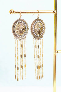 Western Show Stopper Sunburst Concho with Crystal Accents Fringe Earrings (Multiple Colors Available)