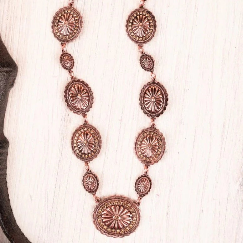 Western Littleton Concho with Crystal Accents Necklace (Multiple Colors Available)