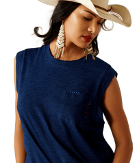 Ariat Women's Repaired Solid Sleeveless Pocket T-Shirt in Indigo
