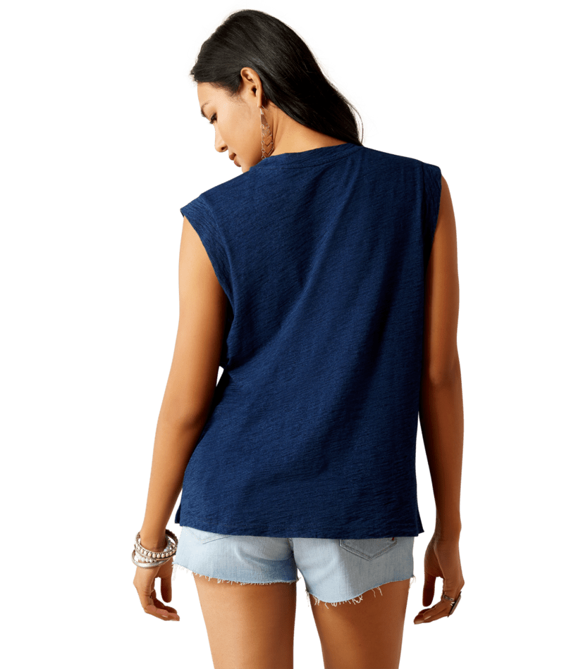 Ariat Women's Repaired Solid Sleeveless Pocket T-Shirt in Indigo