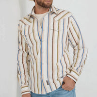 Wrangler Retro Men's L/S Premium Stripe Western Snap Shirt in Natural (Available in Tall Sizes)