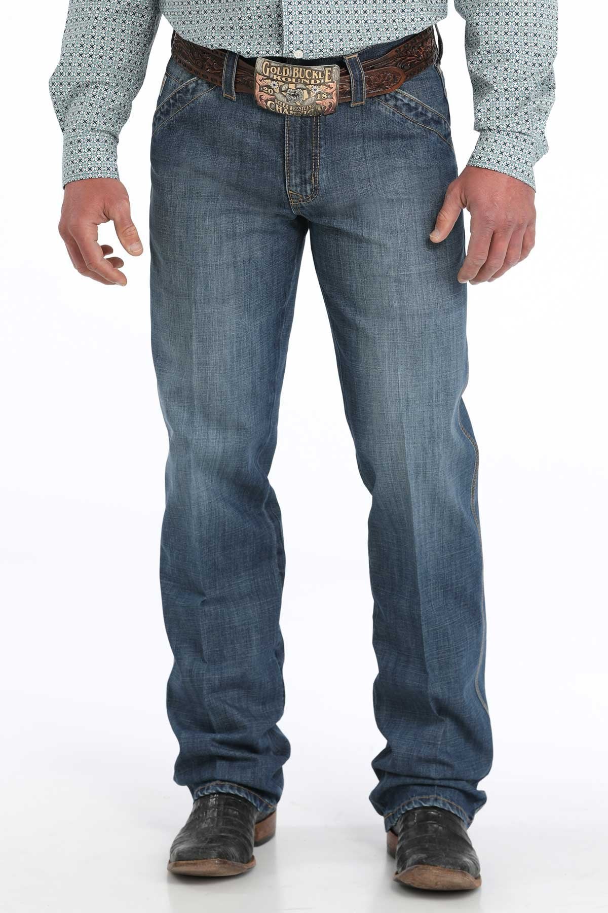 Cinch Men's Grant Relaxed Fit Bootcut Jean in Medium Stonewash