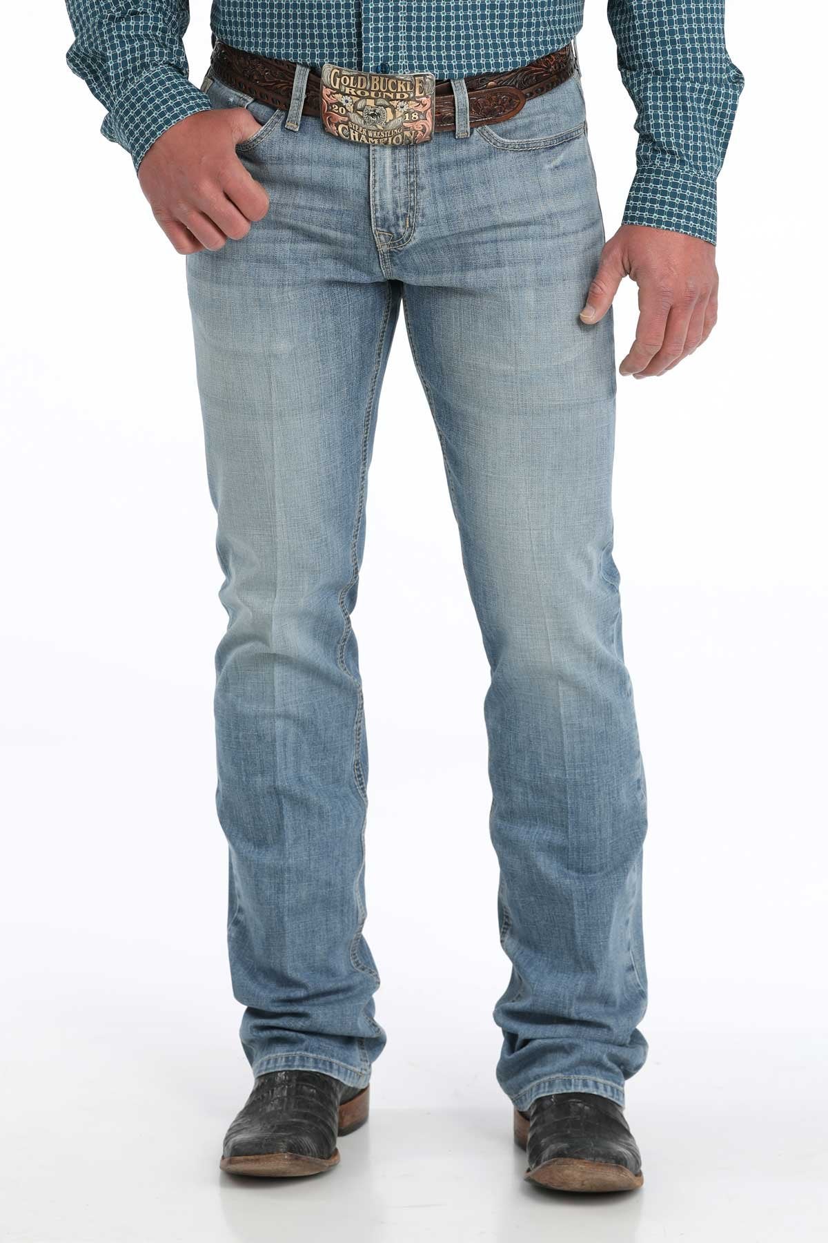 Cinch Men's Ian Slim Fit Bootcut Jean in Light Stonewash