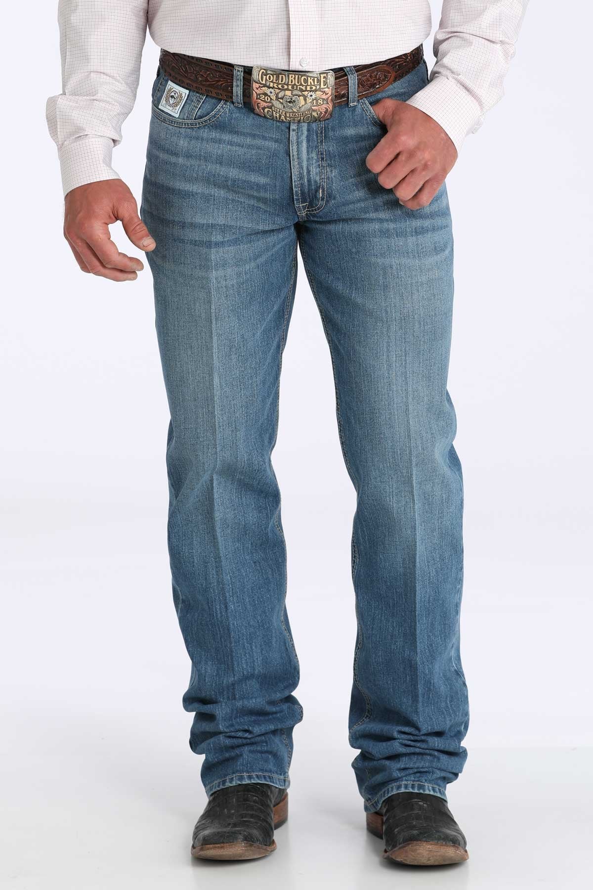 Cinch Men's White Label Relaxed Straight Jean in Medium Stonewash