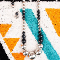 Western Vernon Creek Chunky Black & Silver Tone Beaded Necklace and Earring Set