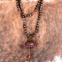 Western Layered Copper Navajo Pearl Squash Blossom Necklace