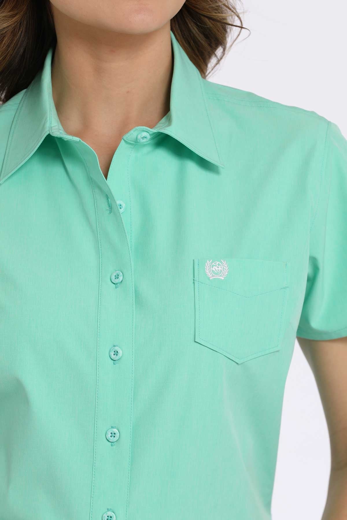 Cinch Women's S/S Arenaflex Solid Green Western Button Down Shirt
