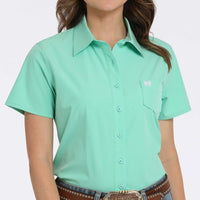 Cinch Women's S/S Arenaflex Solid Green Western Button Down Shirt