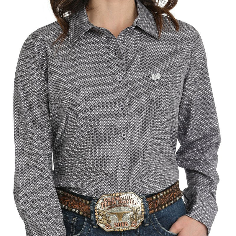 Cinch Women's L/S Arenaflex Geometric Polka Dot Western Button Down Shirt in Purple