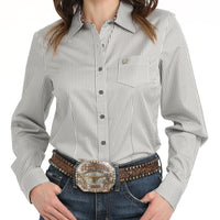 Cinch Women's L/S Tencel Striped Western Button Down Shirt in Grey